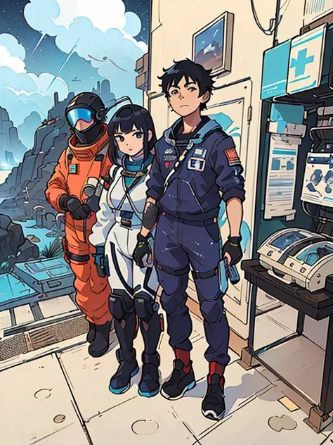 Anime guy sitting on the floor looking at the planet, space cowboy, cyber space cowboy, inspired by Josan González, makoto shinkai ( apex legends ), akira art style, ross tran style, akira vibes, akira art style, floating alongside the planets, josan gonza...