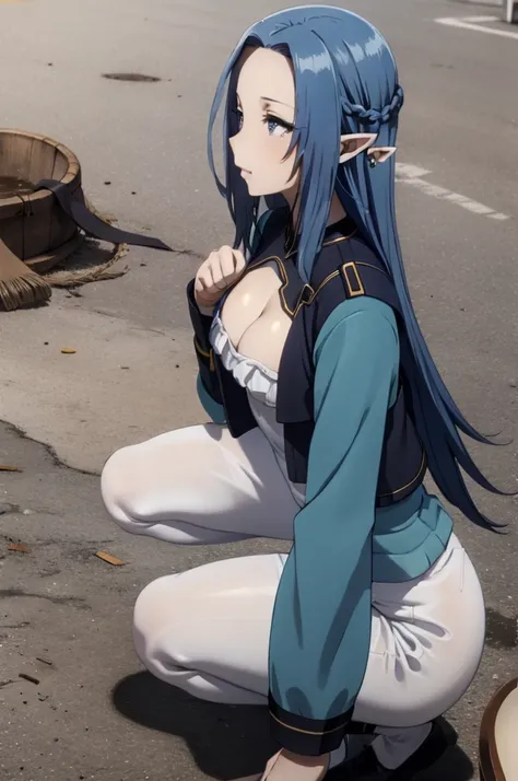 blue eyes,blue hair,,elf,pointy ears,, long hair,eager pet pose
