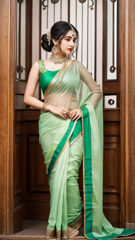 ((best quality)), ((masterpiece)), (detailed), Beautiful indian woman, thin saree,