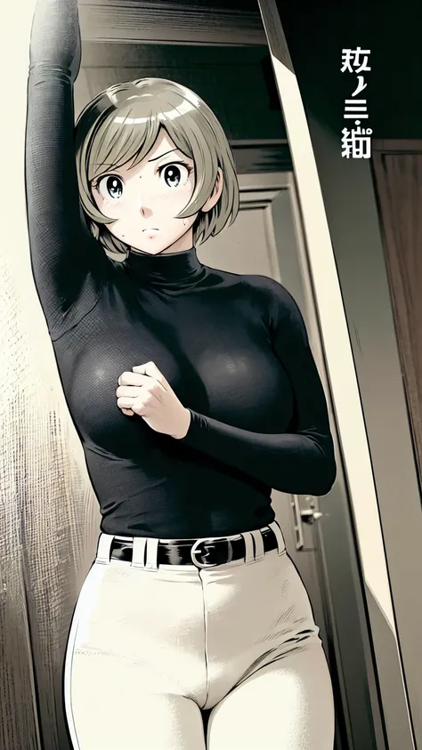 (野球uniform:1.2),
Blonde Hair, (short hair:1.2),Long sleeve, Black Shirt, turtleneck,White trousers、uniform、Black belt、((Illustration of people))、Big Boobs、
View Audience,, (Highest quality:1.3),One Girl, White pants、uniform、Outdoor、baseball ground、ground、s...