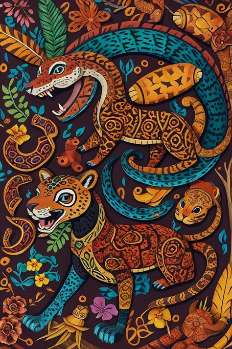 An alebrije with parts of a bear.,jaguar, snake and scorpion 