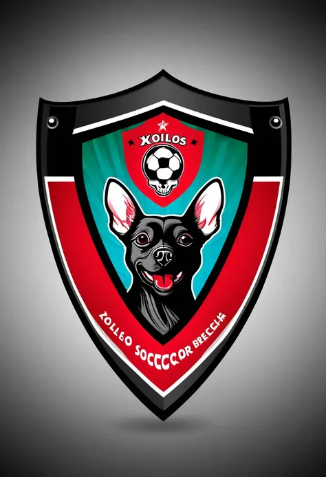 shield of the soccer team from which comes the illustration of just a dog of the xoloitzcuintle breed that has no hair at all, in red and black with the phrase xolos
Estilo catrina mexicana 