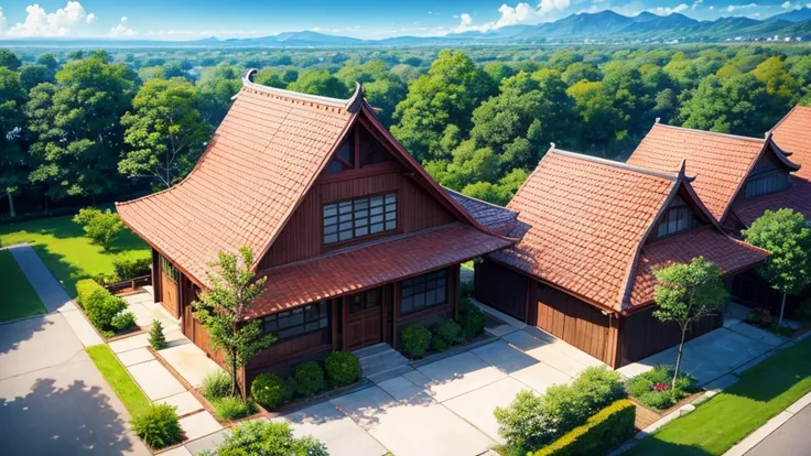 Asian shareholder village. View from above, mysteriously beautiful drawing, high definition