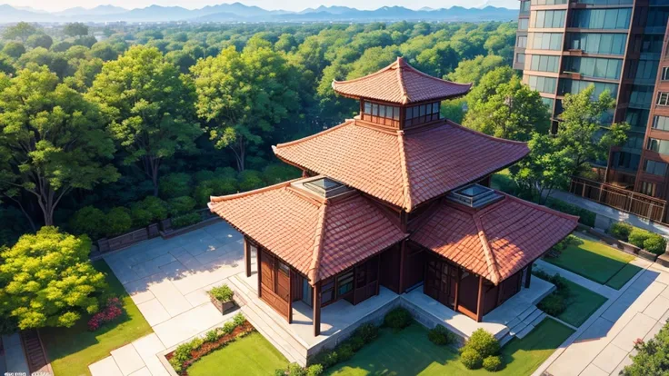 Asian shareholder village. View from above, mysteriously beautiful drawing, high definition