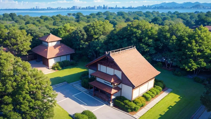 Asian shareholder village. View from above, mysteriously beautiful drawing, high definition