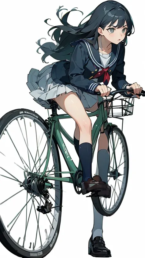 (masterpiece, highest quality:1.2), 1girl, riding a bicycle, solo, (A look of disgust),