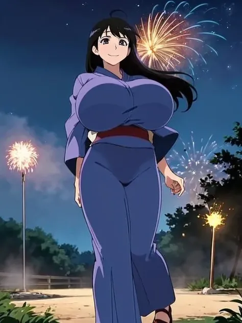 (yukata,gigantic breasts,:1.5),((nakanotani mina,airmaster,(massive breasts,gigantic breasts:1.5),black hair,long hair,shibata yokusaru style,wide hip),Embarrassed、happy smile),(shrine、Night view、crowd、firework、summer、Night Sky、Night view:1.5)),full body