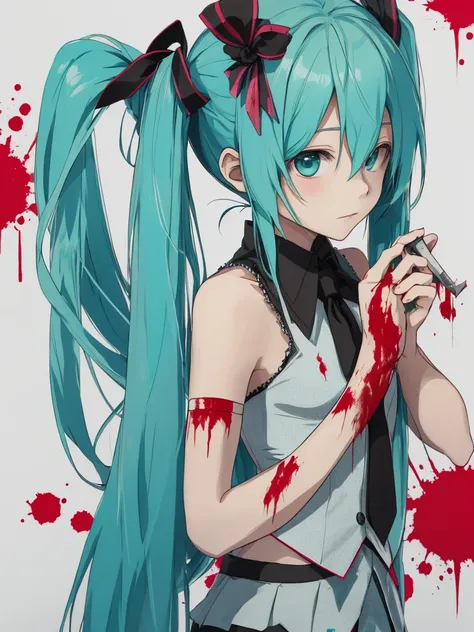 hatsune miku, yandere, blood, knife