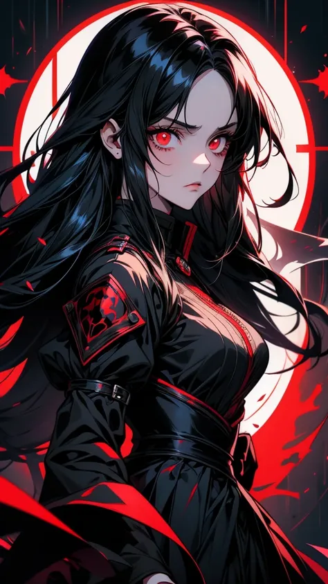 Red eyes and black hair、Anime girl dressed in black, portrait Gap Moe Yandere Grimdark, By Ren, Gothic Maiden Anime Girl, With big bright sad eyes, Detailed digital anime art, From Arknights, Detailed portrait of an anime girl, Her eyes have black anime pu...