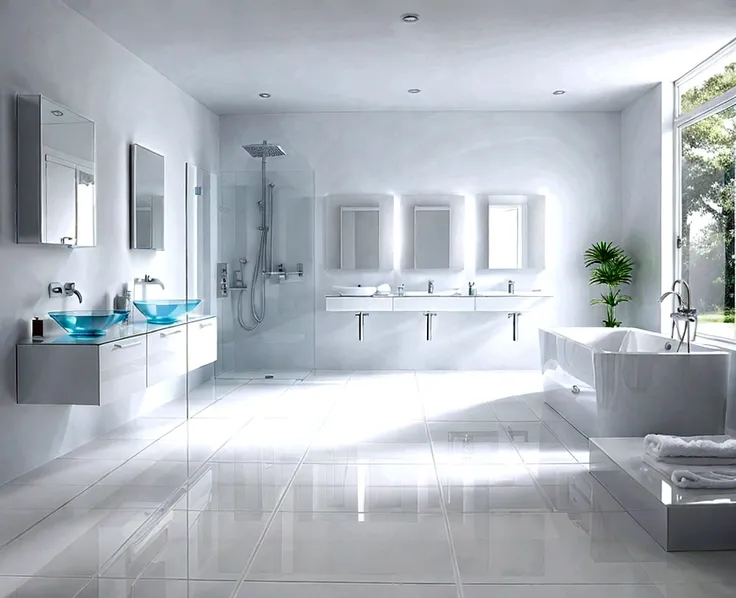 clean modern bathroom, (White clear Floor, White Clear Wall)