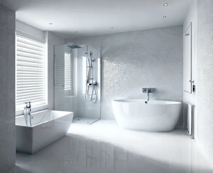 clean modern bathroom, (White Floor, White Wall)