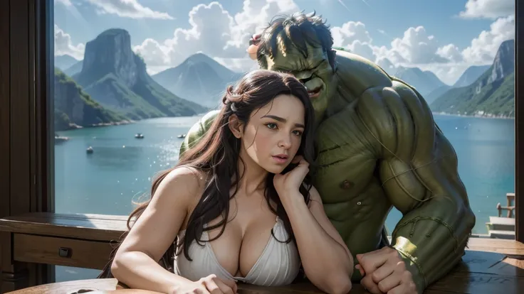 ((("Photorealistic hulk and Wife on Vacation")))
Subject: A captivating photorealistic photograph capturing hulk and his wife enjoying a vacation together in a picturesque setting.
Type of Image: Photorealistic photograph.
Art Styles: Realism, Romantic.sex...