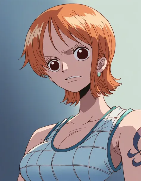 score_9, score_8_up, score_7_up, source_anime, anime_style, 2d, nami, one piece nami, 1girl, solo, large breasts, short hair,