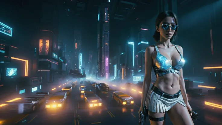 Cyberpunk female plagiarist immersed in digital theft, neon-lit alias within a vast online labyrinth, grotesque grunge brushing into surrealism, illuminated by kaleidoscopic volumetric light, a detailed masterpiece reminiscent of Moebius distinctive style,...