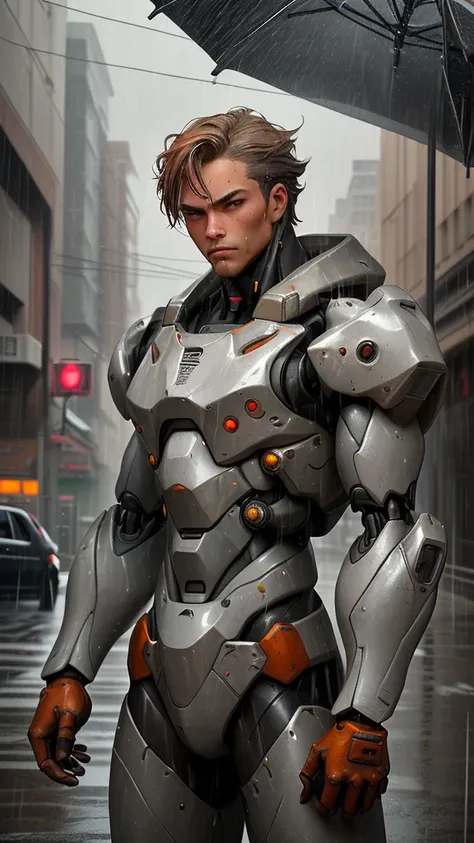 alpha male portrait photo, perfect eyes, wearing gray mecha suit,, (steel metal [rust]), elegant, sharp focus, photography：greg ...