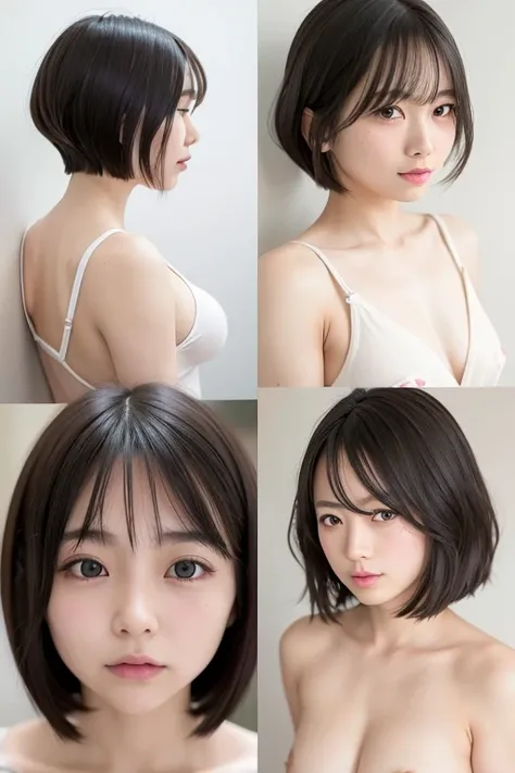 Cute Japanese Girl, Two junior high school girls, , Beautiful attention to detail, Beautiful lip detail, Highly detailed eyes and face, Long eyelashes, Small breasts, Flat Chest, Pechan This Breast, Upper body naked, Super Shortcuts, short hair, Lesbian, ,...