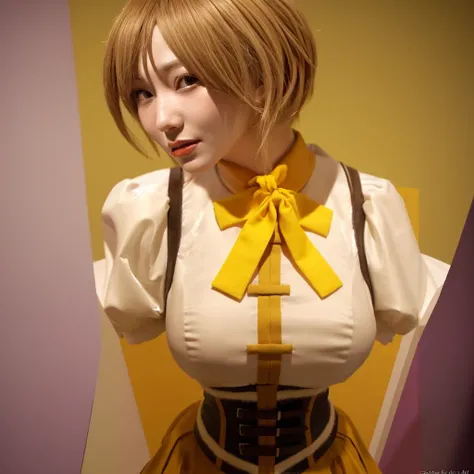 A woman cosplaying as Mami Tomoe