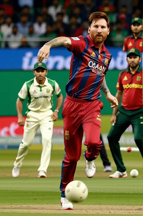 Lionel Messi wears Bangladesh Red and Green cricket jersey and bowling in cricket match