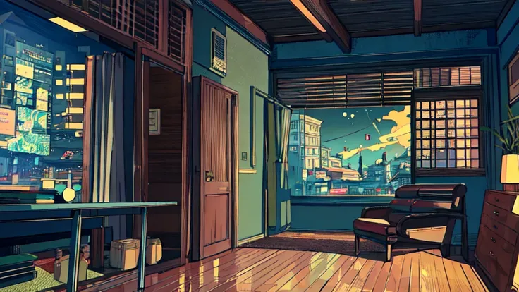 Highest quality, 4k wallpaper, masterpiece, Very detailed CG Unity 8k 壁紙, Very fine particles, Very detailed, Intricate details, Retro art style, A room where you might listen to jazz、pretty girl、Emotional atmosphere