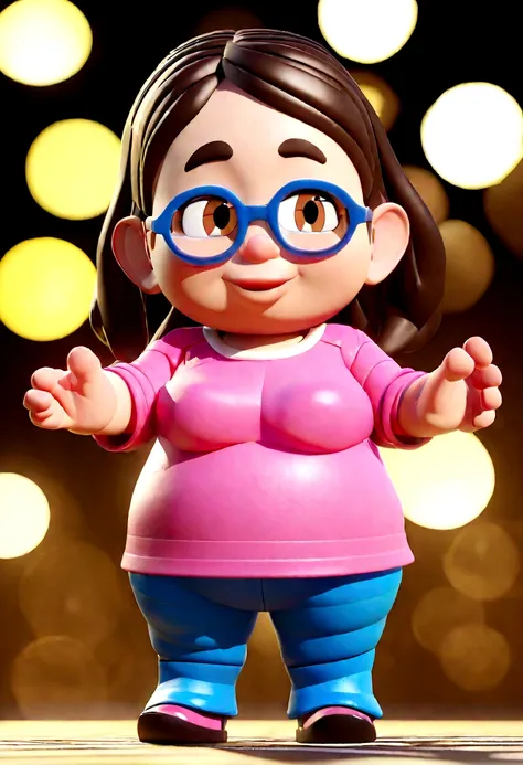 Cartoon character of a chubby young woman with pimples on her face in glasses and pink t-shirt, animation character, stylized character, animation style rendering, 3d stylized, Arnold Maya rendering, Stylized 3D rendering, toon render screenshot, 3d charac...