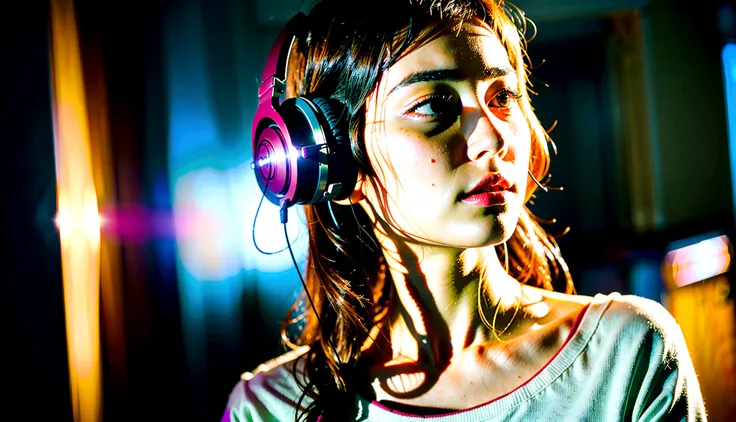 Beautiful girl listening to music with headphones