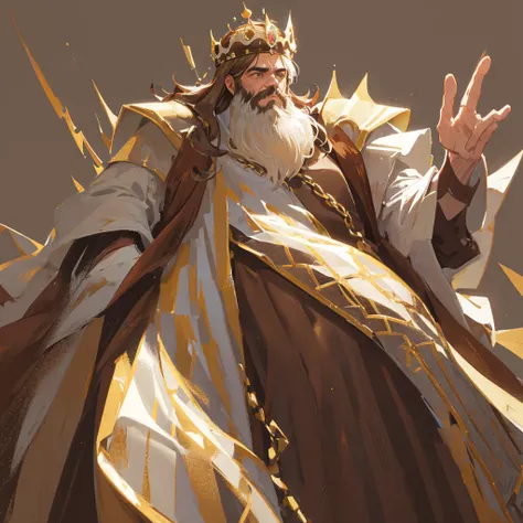 A medieval king，male，Beard，mighty，Wearing a crown，Brown Tone，((Plain brown background))