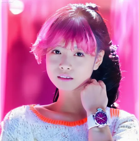 arafed asian woman with a pink sweater and a watch, sui ishida with black hair, Chiho, kimi takemura, Chiho ashima, close up iwakura lain, sakimi chan, iwakura lain, portrait of a japanese teen, Yoshitomo Nara, Yasumoto Oka