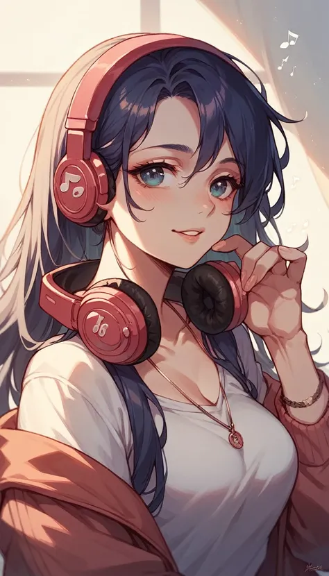 Beautiful girl listening to music with headphones