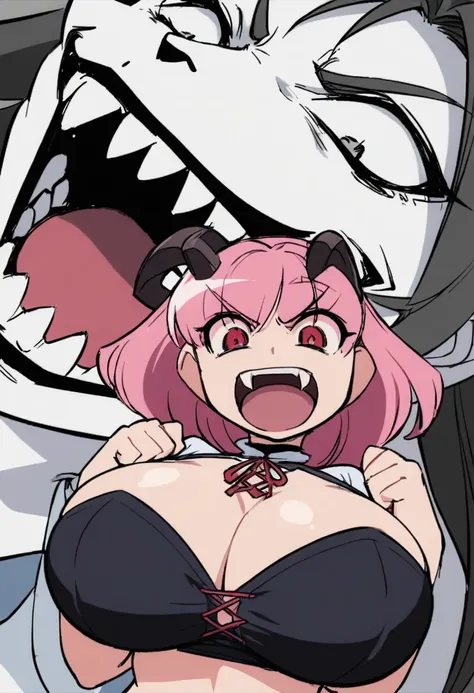 Woman with fangs and big breasts