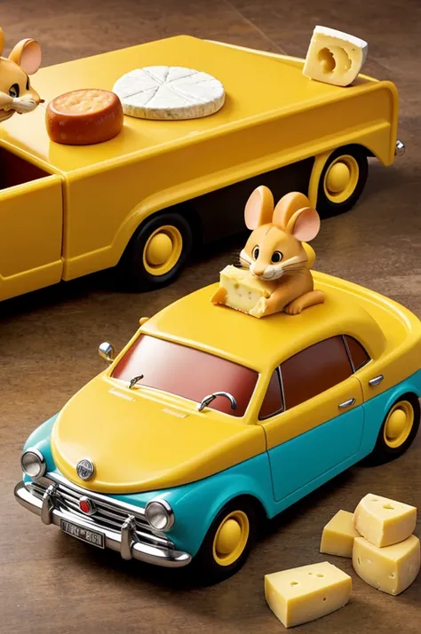 I want a logo of a cheese with 3 cars playing with it and a name of RATRIX 