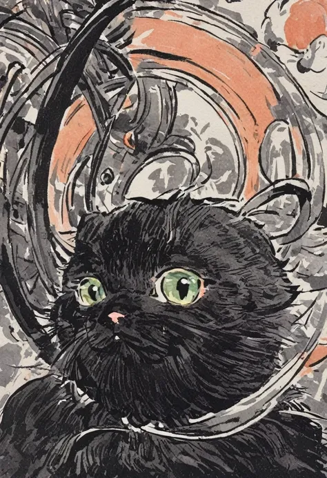 the poster of a black cat in modernist style.