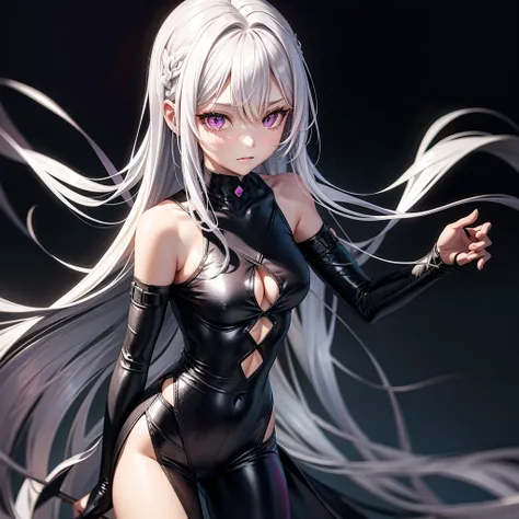 Silver hair, pink eyes, medium body, neko, sexy, simple background 