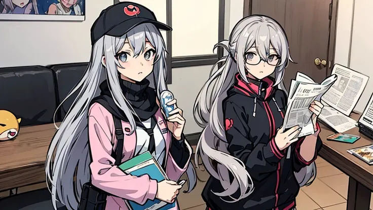 Wear sunglasses、Anime girl with a newspaper in front of her, Young woman anime visual, Cute girl anime visuals, style of madhouse anime, Gray-haired少女, Anime atmosphere, junko enoshima, Gray-haired lady, perfect Gray-haired girl, Gray-haired, Aesthetic awa...