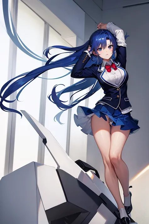 highest quality, masterpiece, the wind whistles　wing, big breasts, uniform, blazer, blue hair,