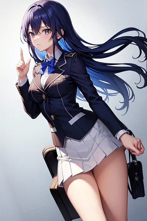 highest quality, masterpiece, the wind whistles　wing, big breasts, uniform, blazer, blue hair,