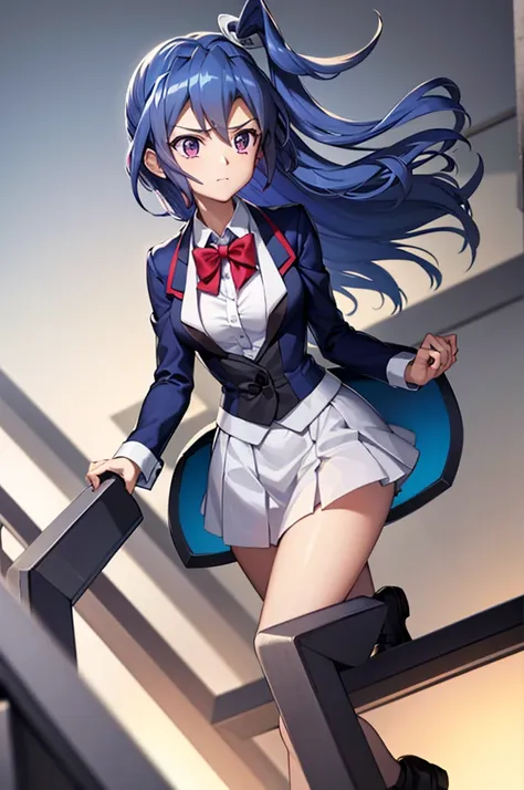 Highest quality, masterpiece, The wind whistles　wing, symphogear, Big Breasts, uniform, blazer, Blue Hair,