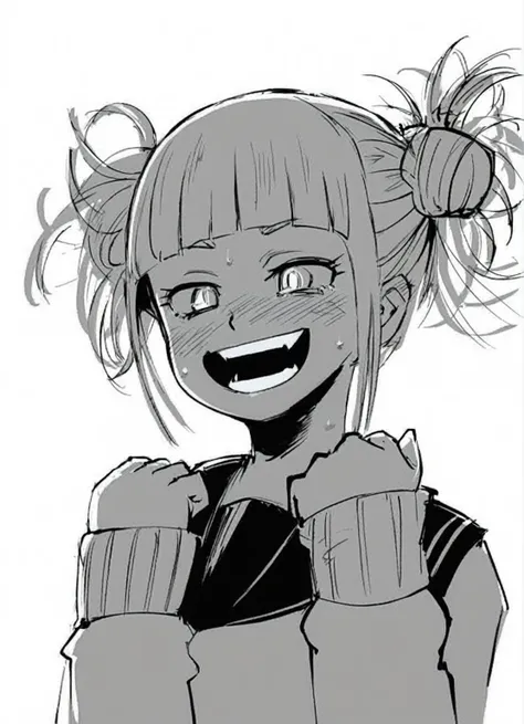 a drawing of a girl with a ponytail and a smile, [[[[smiling evilly]]]], drown smile of satisfaction smile, smiling but has a bad temper, intense shading, demon slayer rui fanart, anime moe art style, dramatic smile pose, Junko Enoshima, heavy gesture styl...