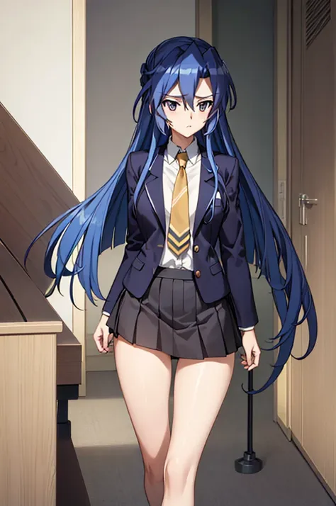 highest quality, masterpiece, the wind whistles　wing, symphogear, big breasts, uniform, blazer, blue hair,