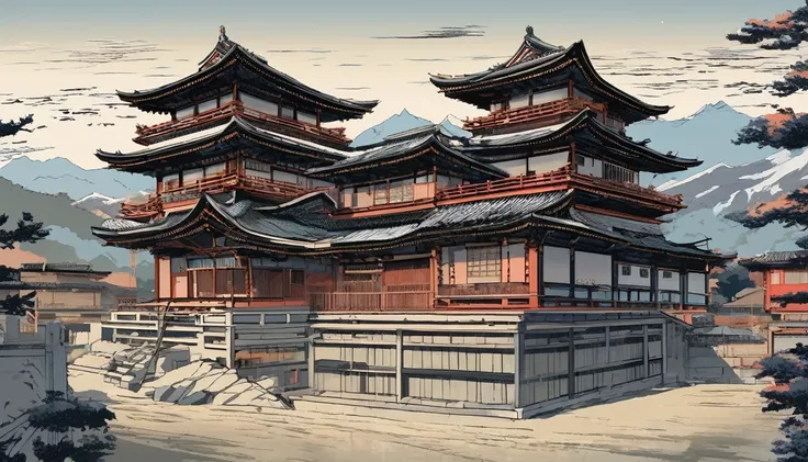 Realistic, Beautiful and stunning Ukiyo-e、Modern Building、landscape