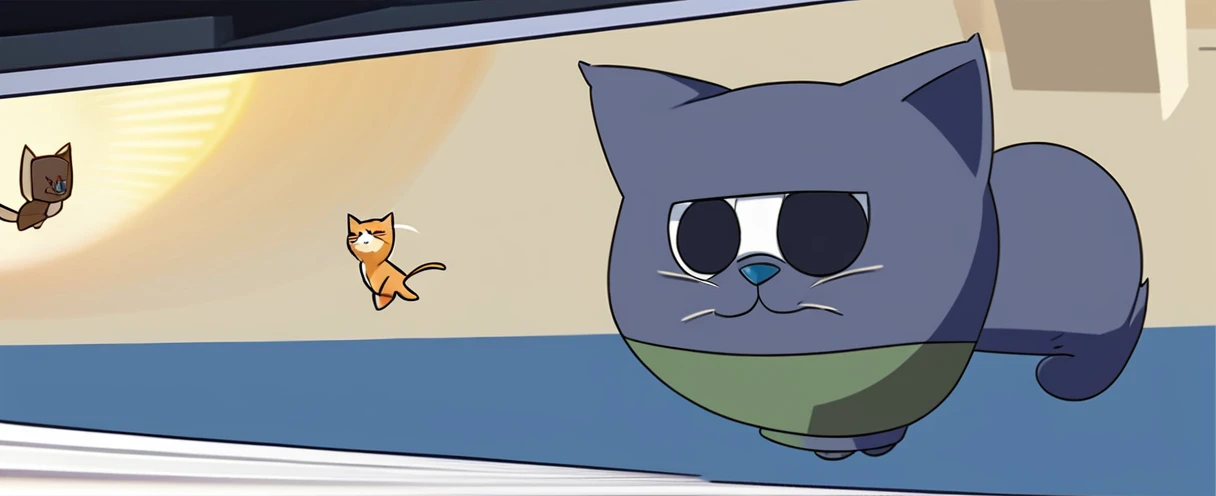 cartoon of a truck with a cat in the back and a cat in the back, animation still screencap, cat from the void, cat summons a spaceship, a cat, no tail, videogame still, animated still, drawn with photoshop, feral scene, cut-scene, ninja cat, running cat, c...