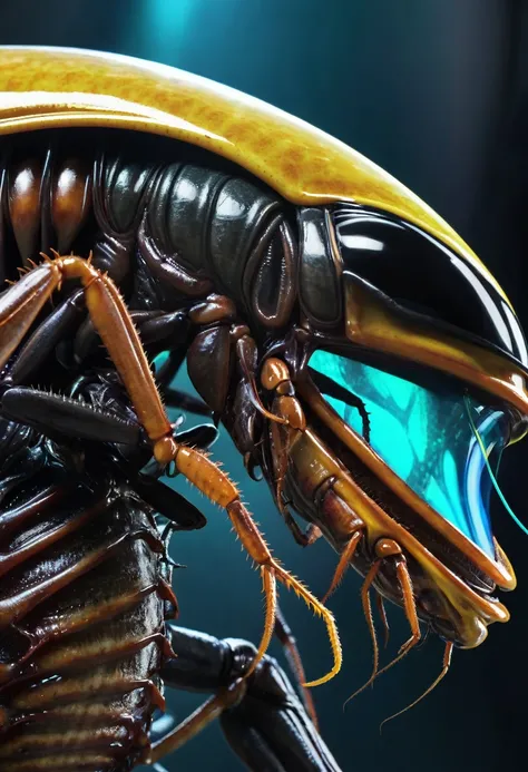 (((Extreme close-up Xenomorph Alien the eighth passenger fusion Cockroach hybrid surreal and cinematic images Color Splash images)),(((Front Images)))