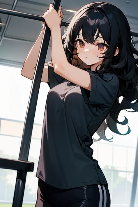 wavyhair ,black hair colors,light gym clothes 