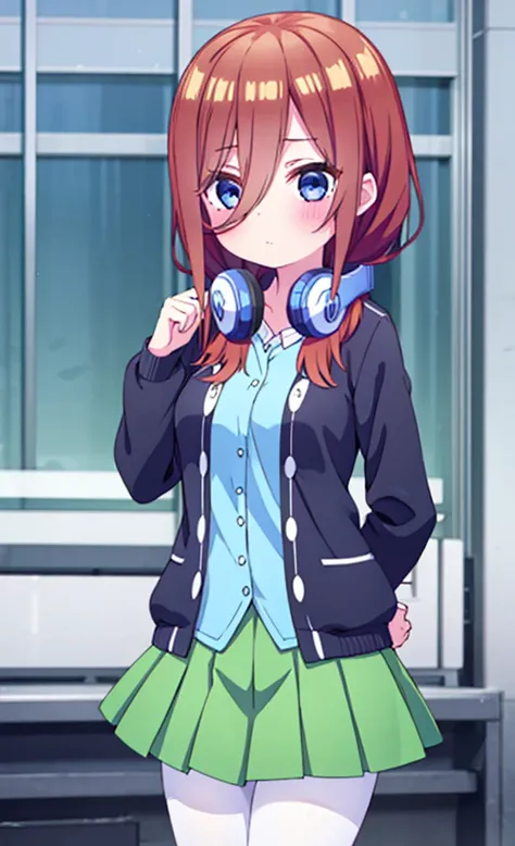 masterpiece,Highest quality,1 Girl,alone,blush with embarrassment,Pokémon-like art style,(bold:1.6),(flat:1.5), miku nakano, LONG HAIR, bangs, blue eyes, BROWN HAIR, SHIRT, HAIR BETWEEN EYES, HEADPHONES, HEADPHONES AROUND NECK,
SKIRT, SHIRT, LONG SLEEVES, ...