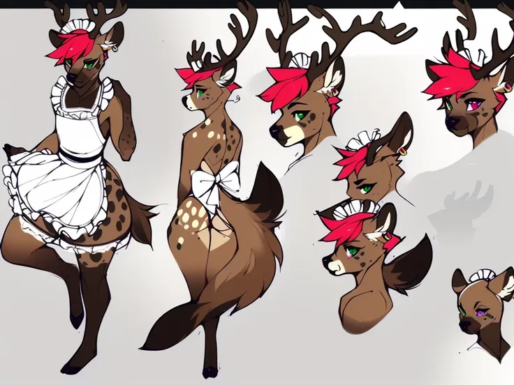 ((sfw)) solo, a cute anthro, (((half hyena half deer))), male, (cute snout:1.2) full body, ((by hyattlen, by fumiko, ((by zackar...