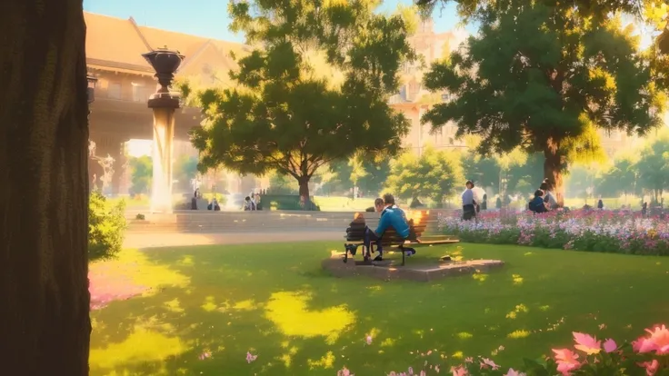 there is a man sitting on a bench at the park, 都市at the park, In the town square, There is a park in the background, City park with flowers, Park in the background, at the park, There is a park in the background, Person resting on the grass々, sunny day at ...