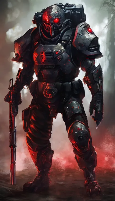 portrait of a soldier monster, with dark aura and red eyes, two eyes, dark aura, no weapons.