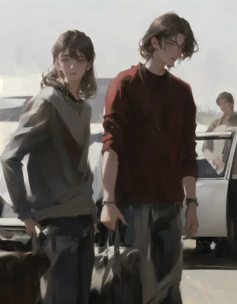 two teenagers standing next to each other, mid 90s, igla movie shot, road trip, movie scene, cinestill!!, clear features, masterpiece, detailed face