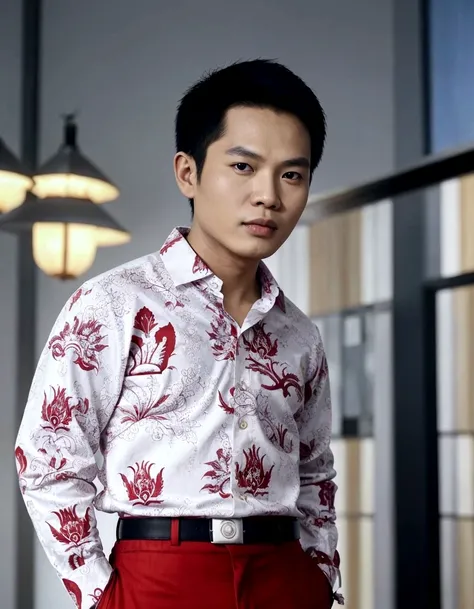 there is a man standing in a room with a red pants, hoang long ly, bao pham, in style of lam manh, nivanh chanthara, thawan duchanee, by Abidin Dino, quy ho, inspired by Abidin Dino, dzung phung dinh, batik, ramil sunga