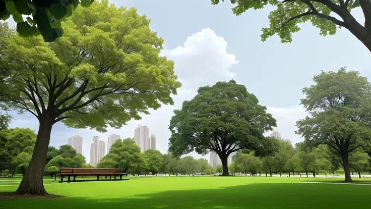 There is a park with a bench and a tree in the middle., Background tree, Background tree々, Park in the background, at the park, Huge central tree, There is a park in the background, at the park, Bodhi tree, large tree, some Background tree々, 都市at the park,...