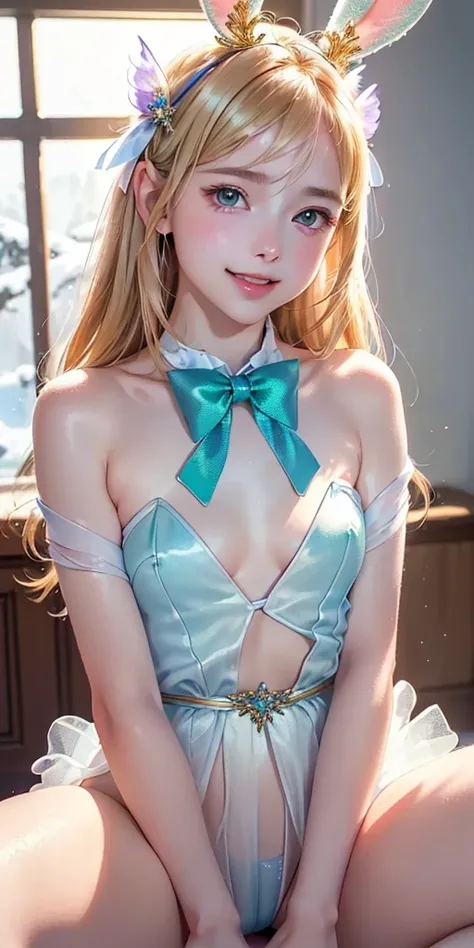 masterpiece, best quality, extremely detailed CG unity 8k wallpaper,((Upper Body)) ,((Upper Body head close-up shot of a beautiful little girl)), , Elegant Long straight blonde hair, (Mckenna Grace), ((flat chest,thighs,Autoluminescence skin)),Transparent ...